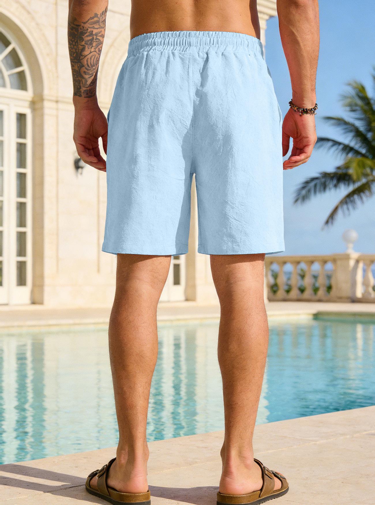 YehGoods 2026 Men's Summer Cotton Linen Blend Short Pants Casual Loose Fit Breathable Lightweight Beach Shorts Comfortable Everyday Wear Trendy US Style Menswear Tropical