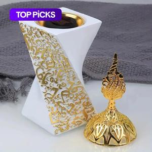 elegant metal-lid incense burner, 1 count resin crafted home accent, room accessories religious incense burner for home decor, room decor, home decor