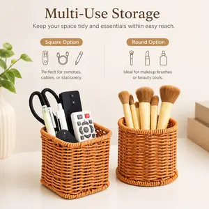 Remote Control Storage Basket, Bedside Remote Holder, Bamboo Style Multi-Functional Organizer, TV Remotes, Makeup Brushes, Office Supplies, Essentials Storage