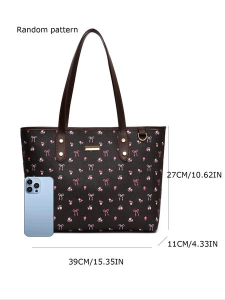 Valentine's Day Gift Women's Elegant Floral Bow Pattern Handbag, personality versatile Daily Shoulder Bag, simple exquisite Casual Fashion   High quality Daily Commuter Bag