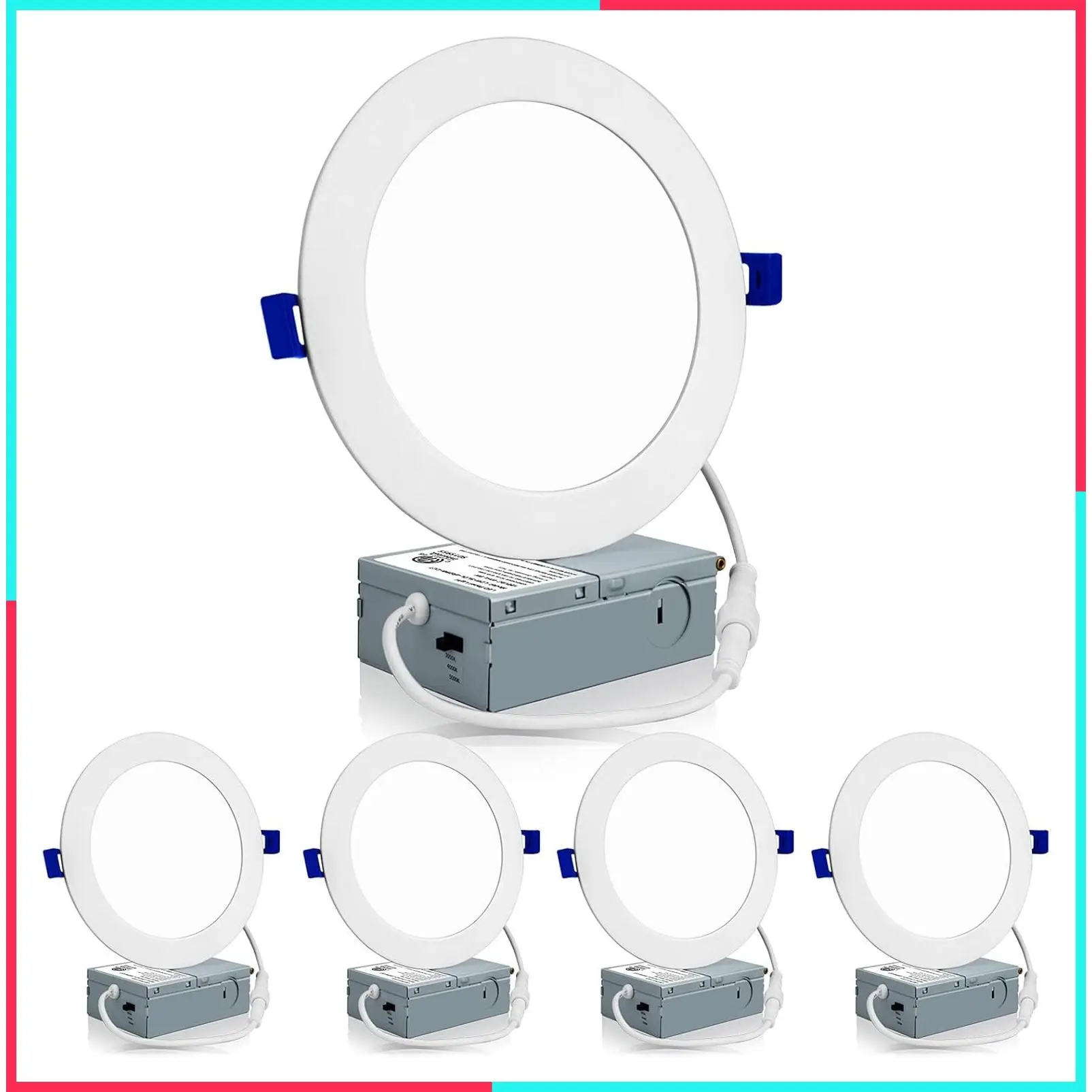 4 Pack 6 Inch 3CCT LED Canless Recessed Wafer Downlight