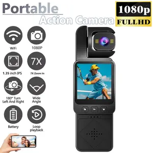Portable 1080P HD Handheld Video Recoreder with 180° Rotating Lens,Pocket Camera,Full Body Camera for Vlogging,Travel & Daily Life Recording,USB Rechargeable,Black,Vlogging Camera,Durable Construction,Camcorder