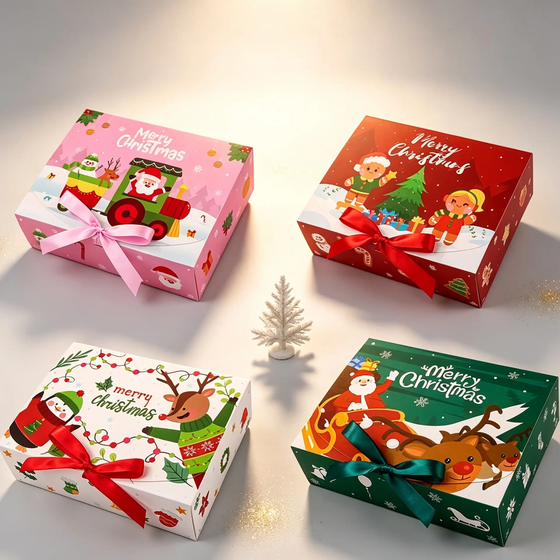12pcs Christmas Gift Boxes with Lids and Ribbons, Reusable Decorative Packaging for Cookies and Candy, Perfect for Holiday Parties