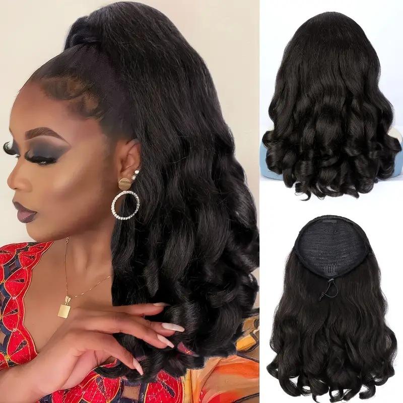 DB-Fluffy Short Curly Yaki Ponytail Drawstring Hairpiece Easy Wear Pony Tail Wig-DB