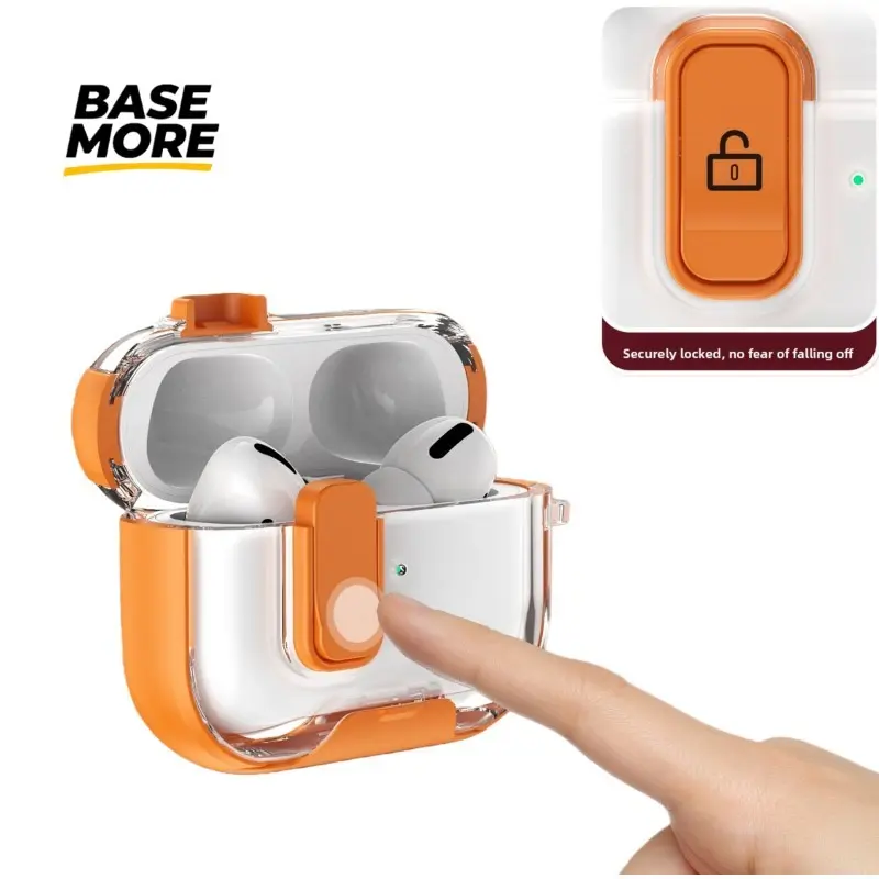 One headset protection case with a bracket is suitable for AirPods Pro/Pro2/Pro3 full-body earphone shells. It is portable and equipped with a safety lock for anti-drop protection and a metal climbing hook. Earbuds