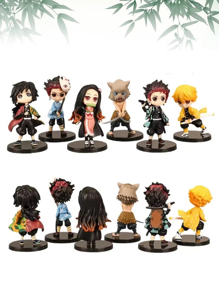 Anime Demon Slayer Figure 6Pcs Set 7cm Kamado Tanjirou Kamado Nezuko Mini Cute Edition Pvc Model Toy Kids Gift Desktop Ornament