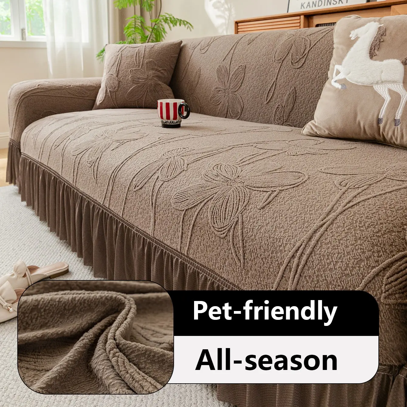 Floral Pattern Full Cover Sofa Set, Reusable Household Textile, Suitable for Pet Home, Kitchen, Bedroom, Office, All Seasons, Sofa Covers, Washable Couch Covers