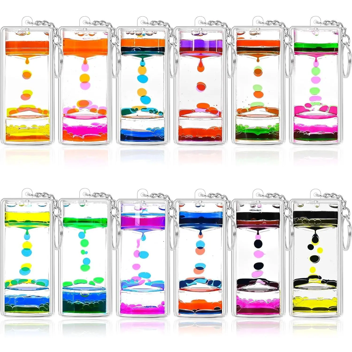 Dynamic Liquid Timers Key Chain Set, Colorful Motion Bubbler Timekeeper Key Chain, Liquid Hourglass Keychains