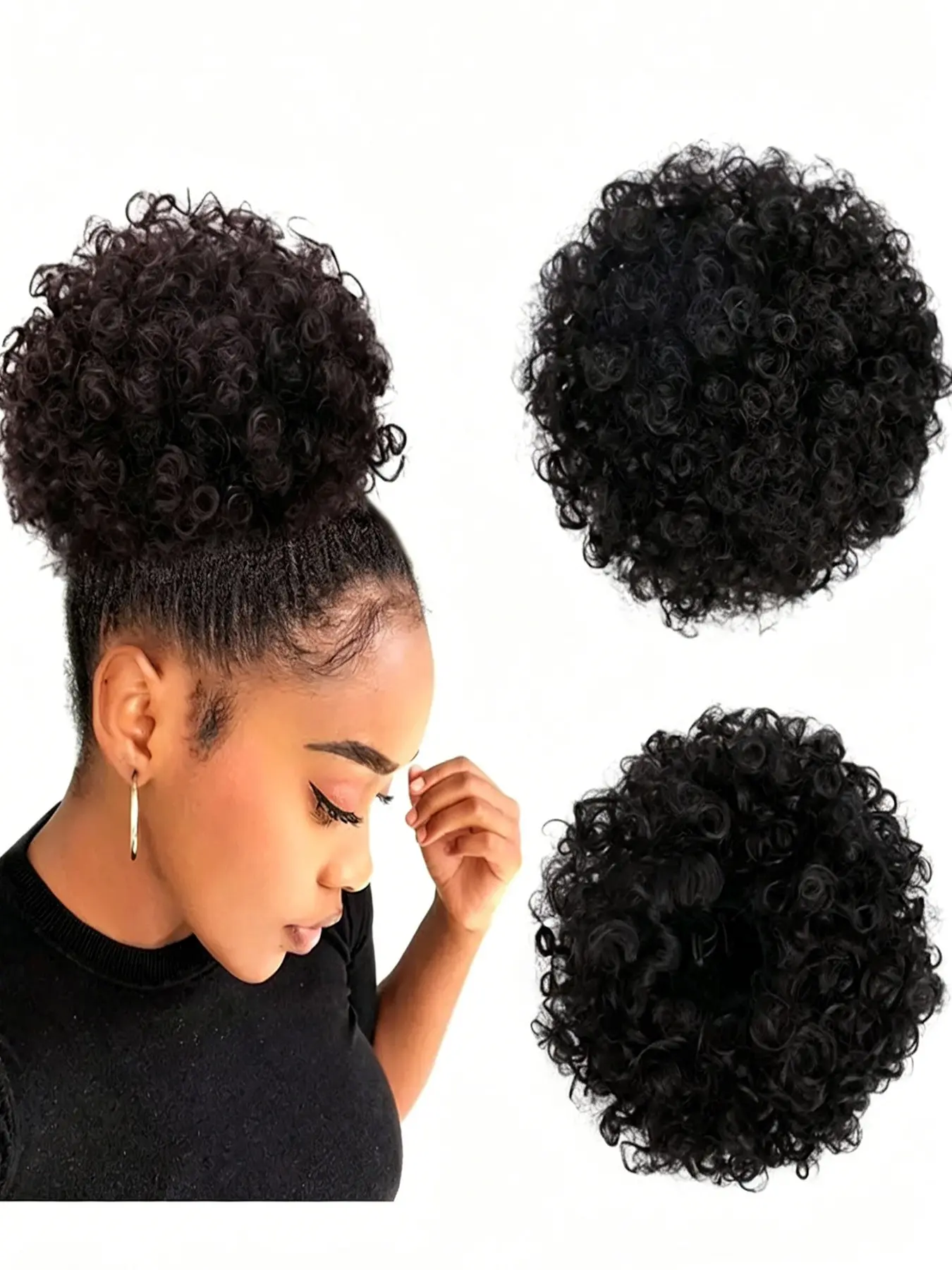 10 Inch African-Style Fluffydrawstring Synthetic Ponytail Extension Clip-In Fake Hair for Thick Voluminous Ponytails, Ideal for Hair Styling and Party Accessories, Synthetic Extensions
