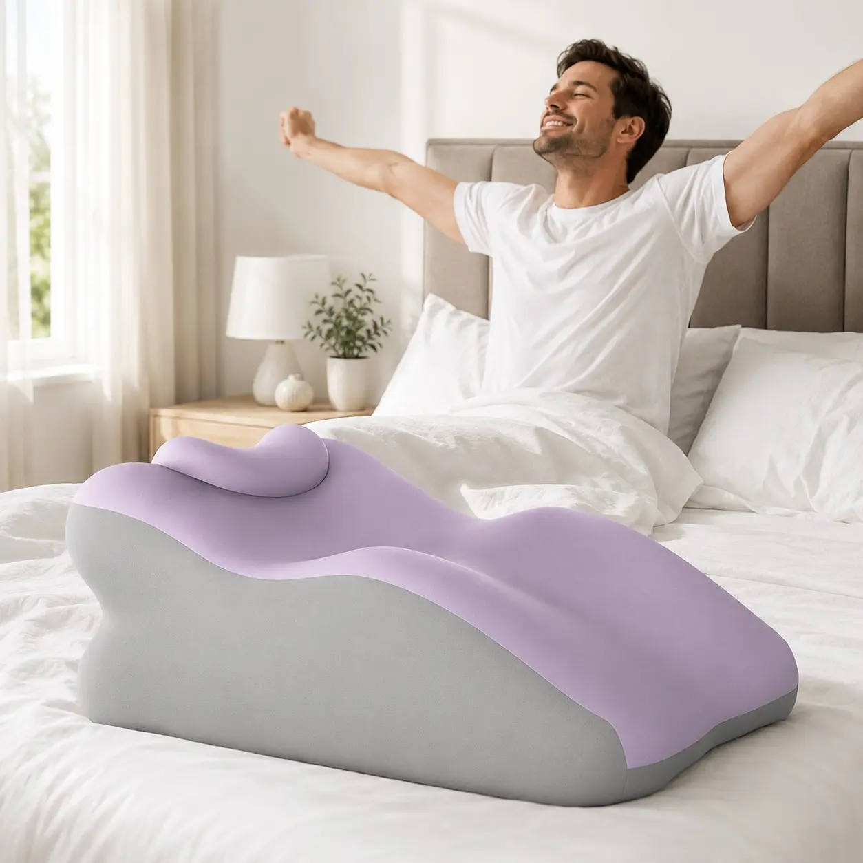 Double Person Synchronized Rest Cushion with Small Pillow Pad, Bed Backrest Cushion, Multi-Angle Ergonomic Design, Washable and Durable, Soft and Comfortable