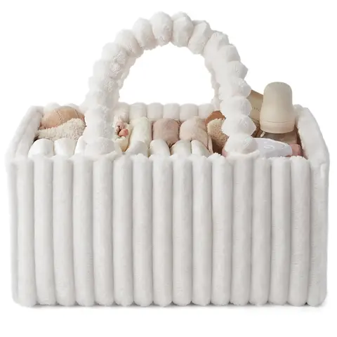 Flannel Diaper Caddy Organizer, Cozy Cream Beige Nursery Storage Basket, Diaper Bag, Newborn Essentials Baby Shower Gift, Valentine's Day, Christmas and Thanksgiving Gifts