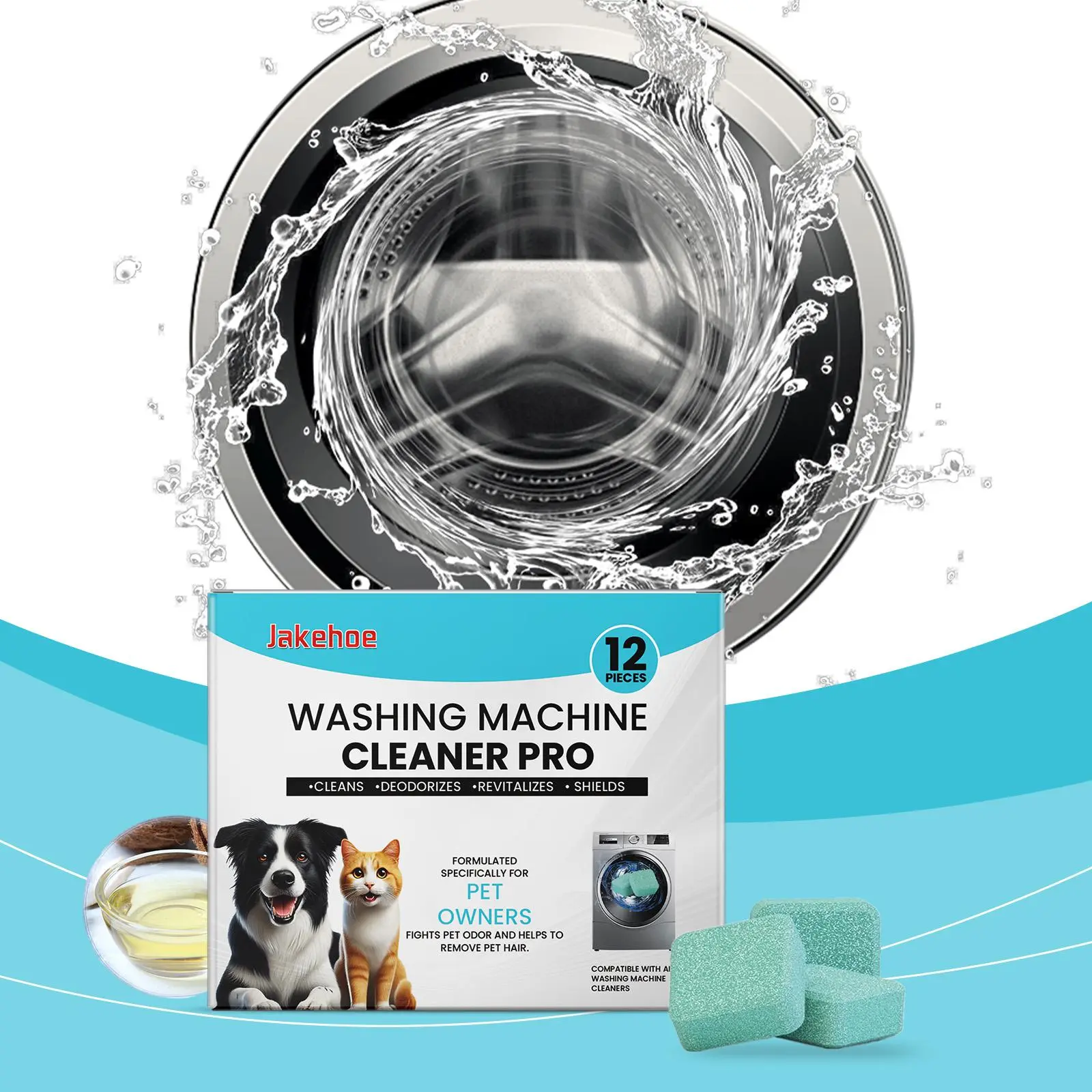 Washing Machine Cleaner Tablets 12 pack pet safe eco friendly cleaning tablets neutralizes pet related odors deep cleans grime keeps washing machine fresh easy to use
