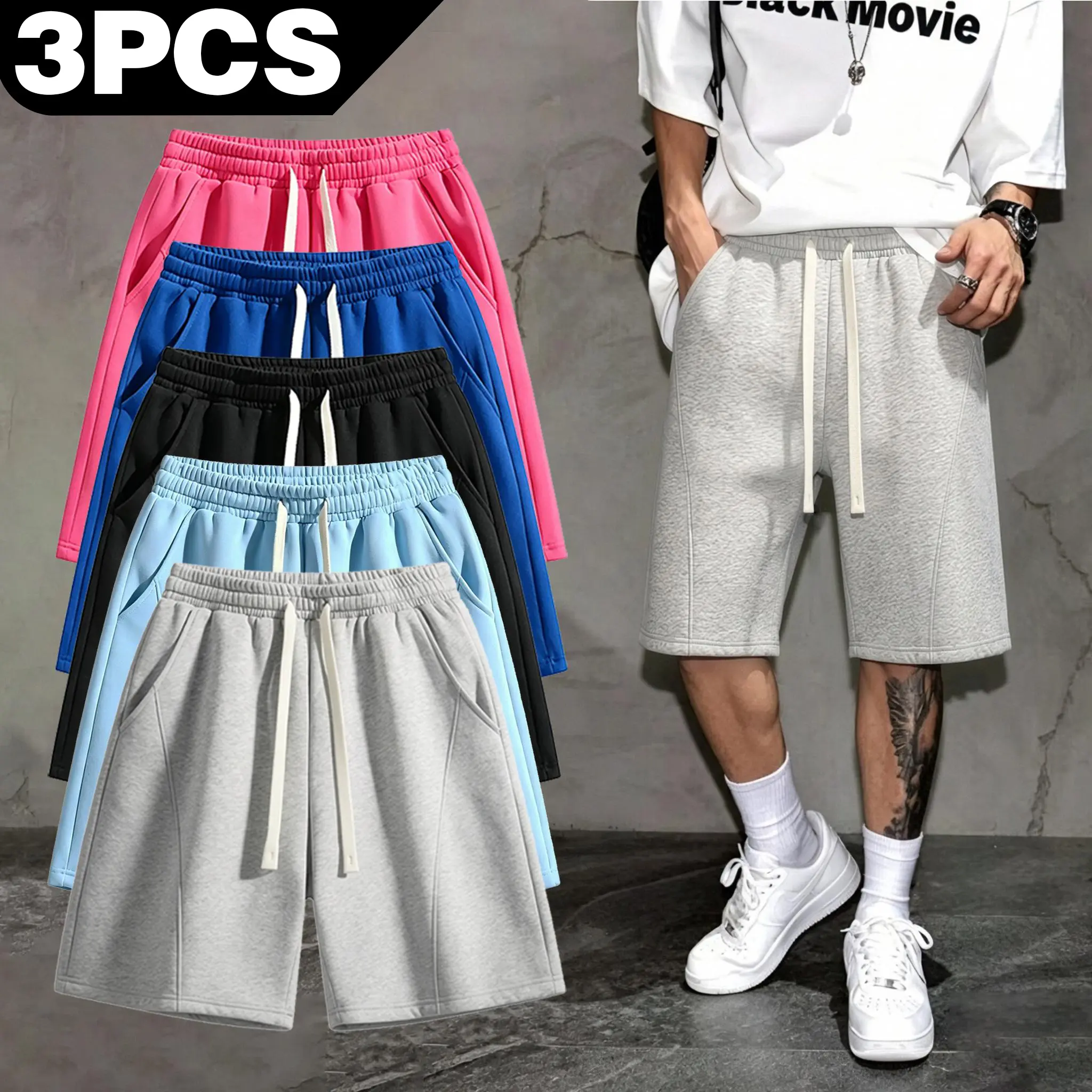 Men's Solid Pocket Waist Shorts, Lightweight Breathable Shorts, , Men's Bottoms for All Seasons,Casual Breathable Comfortable Shorts for Running Gym Workout