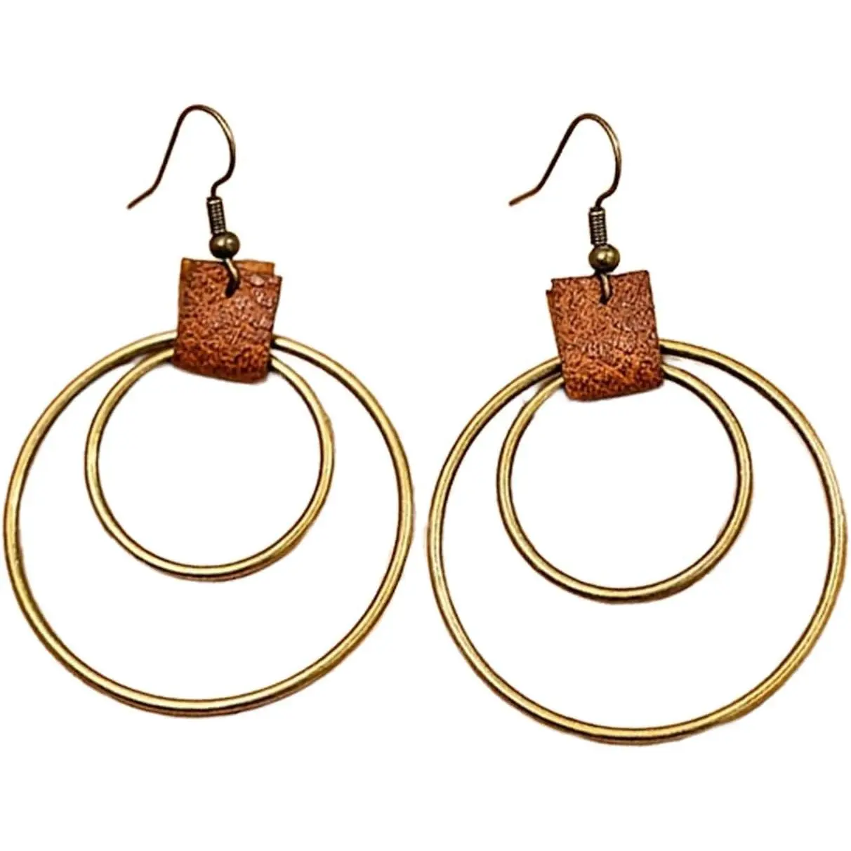 Metal Boho Earrings for Women, 3-Tone Antique   Copper Drop Earrings, Hammered Texture Triple Circle Dangle  for  Rustic Casual Gifts