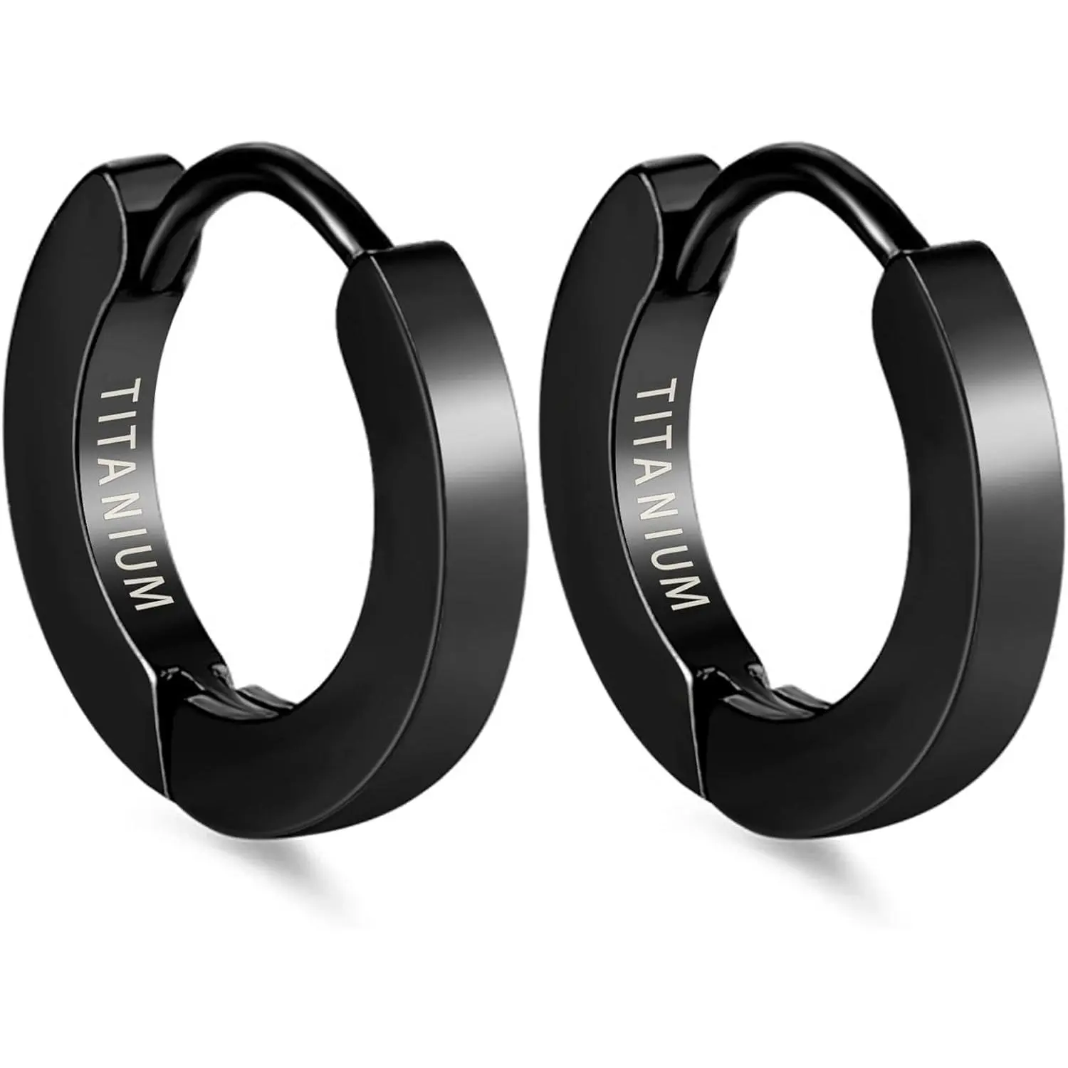 TGNEL Small Mens Earrings Hoop Titanium Earrings for Sensitive Ears,  Plain/Black Lightweight Hypoallergenic Hoop Earrings for Men