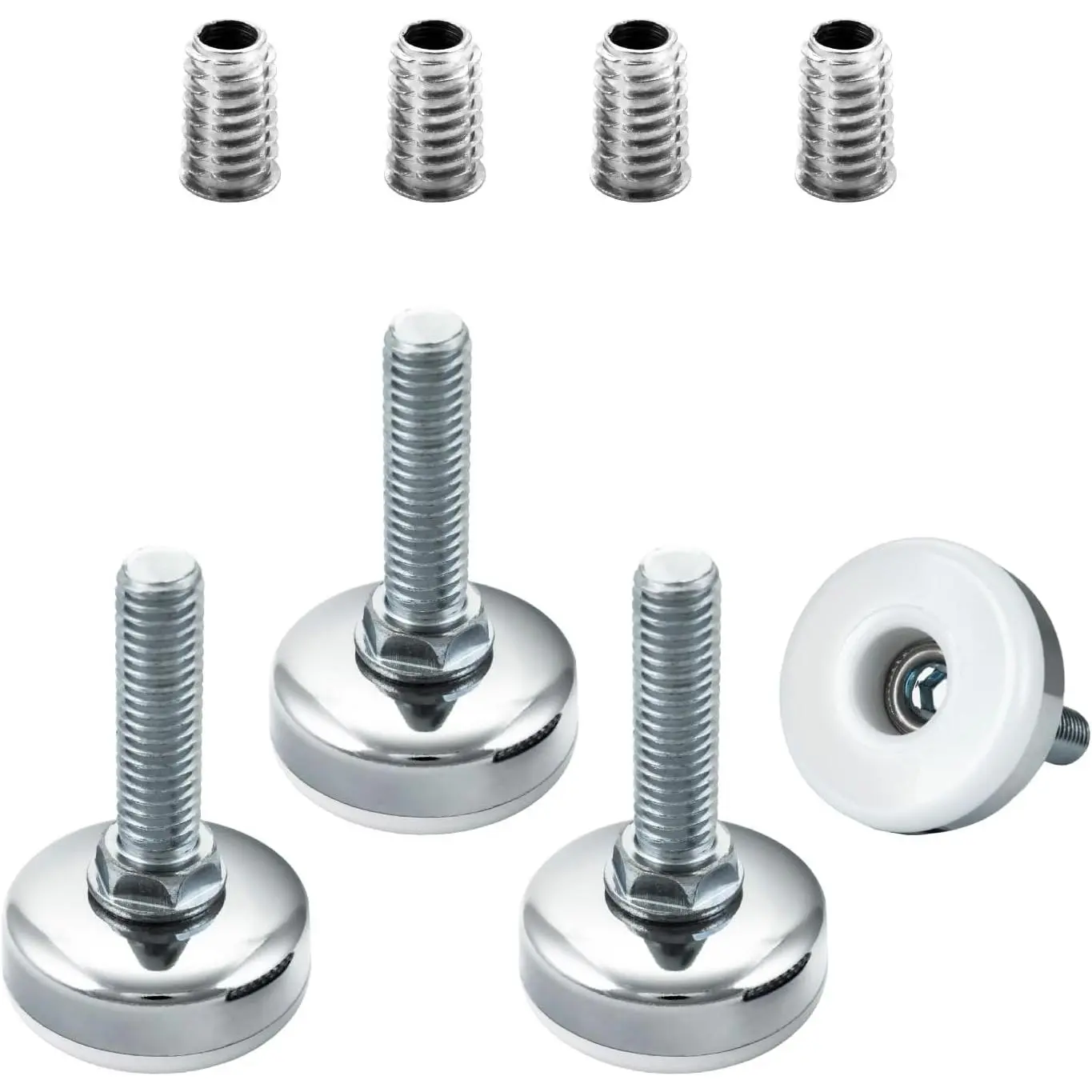 4 Pack Heavy Duty Adjustable Threaded Leveling Feet with 3/8"-16 Threaded Inserts, Large Nylon Foot Furniture Levelers for Cabinets, Benches, Tables & More (71189)