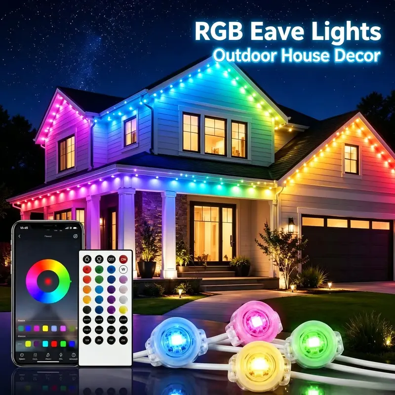 EIFFITENGE Permanent Outdoor RGB Lights App Control IP67 Waterproof LED Eaves Lights for House Holiday Christmas Decoration