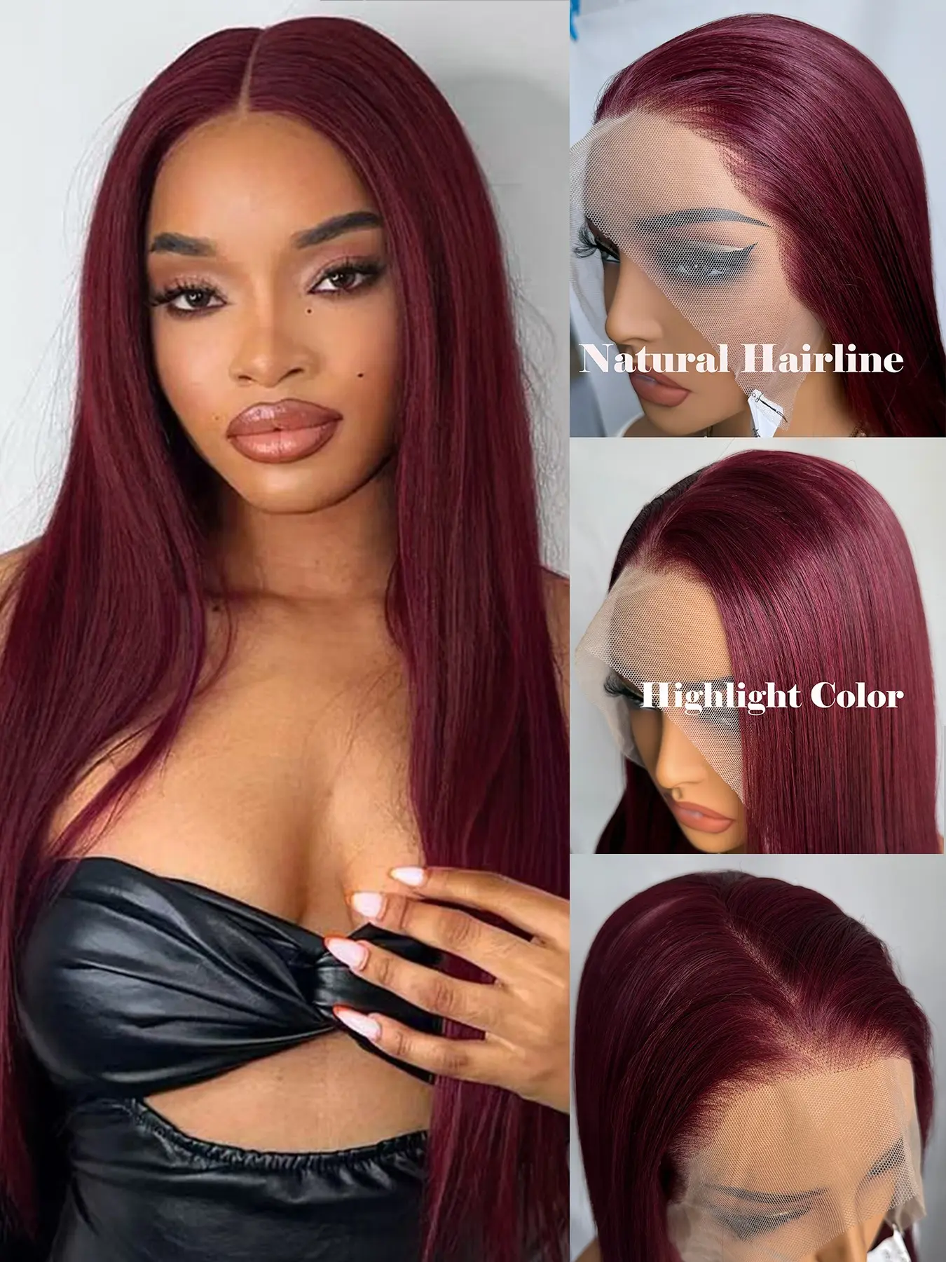 Burgundy Long Silky Straight Lace Front Wig, Highlighted 13x4 Lace Front Wigs for Women, Natural Hairline, Heat Resistant Synthetic Fiber Hair, Daily Wear, Halloween Cosplay, Heat Friendly Wig