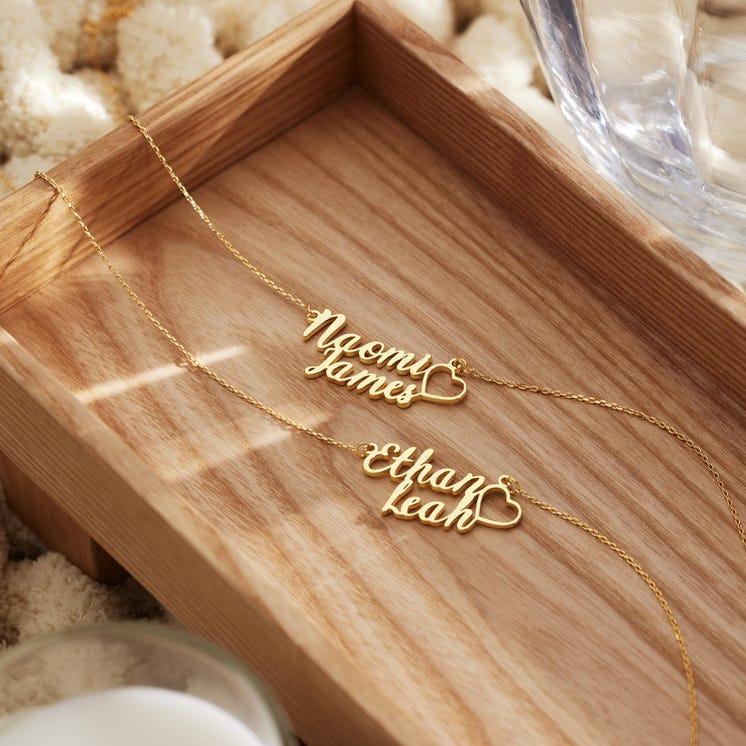 AS823 Personalized Customization of Two Names Love Necklace Stainless Steel Couple Necklace Holiday Gift for Men and Women