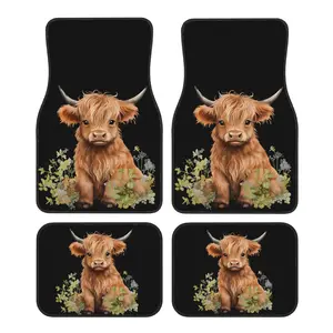 4-Pack Cute Highland Cow All Weather Car Floor Mats Non Slip Mats Universal Fit for Cars, SUVs Pickup Trucks Front Rear Full Coverage Effortless Installation