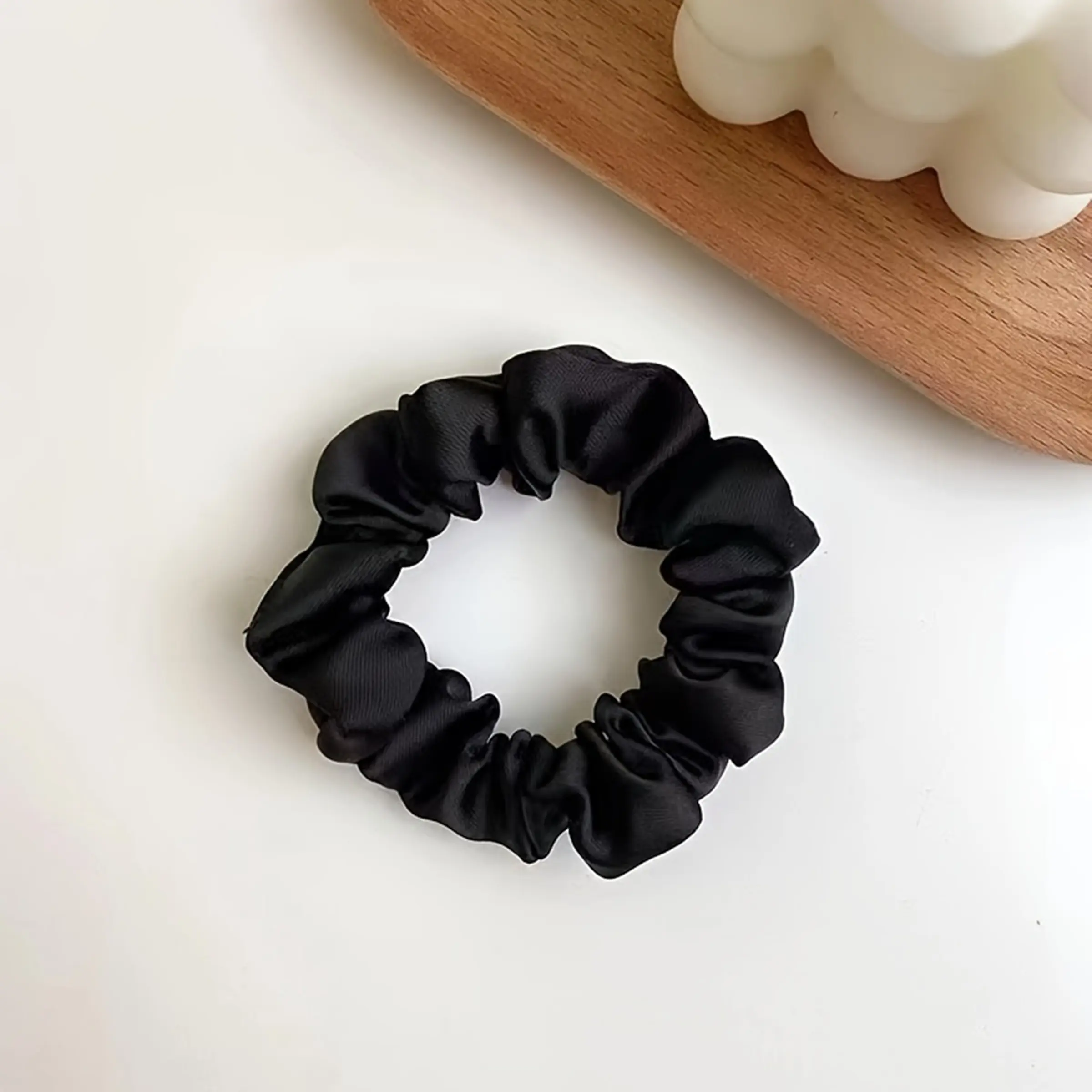 6/12 pcs Luxury Satin Skinny Scrunchies, Small Satin Hair Ties for Thin Hair, Hair Tie Scrunchies for Women, Girls and Men, Softer than Silk Scrunchies, ponytail holders - Black
