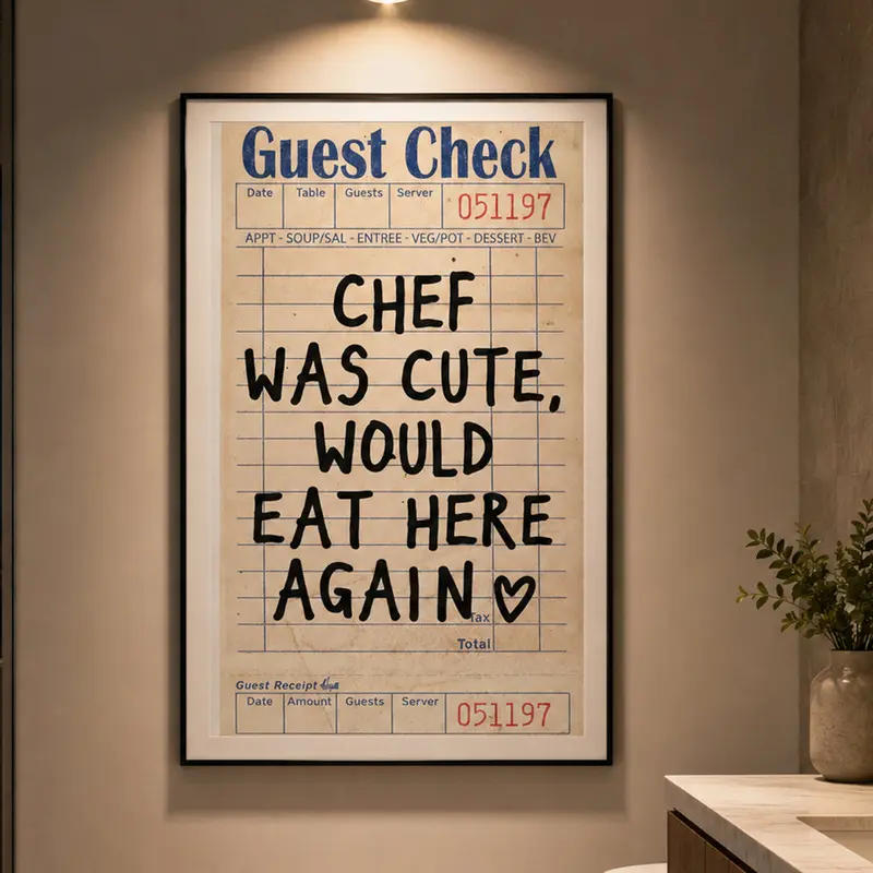 Framed Waterproof Chef & Guest Check Art Print - Artistic Quote Poster for Kitchen Wall Decor, Chef Gift