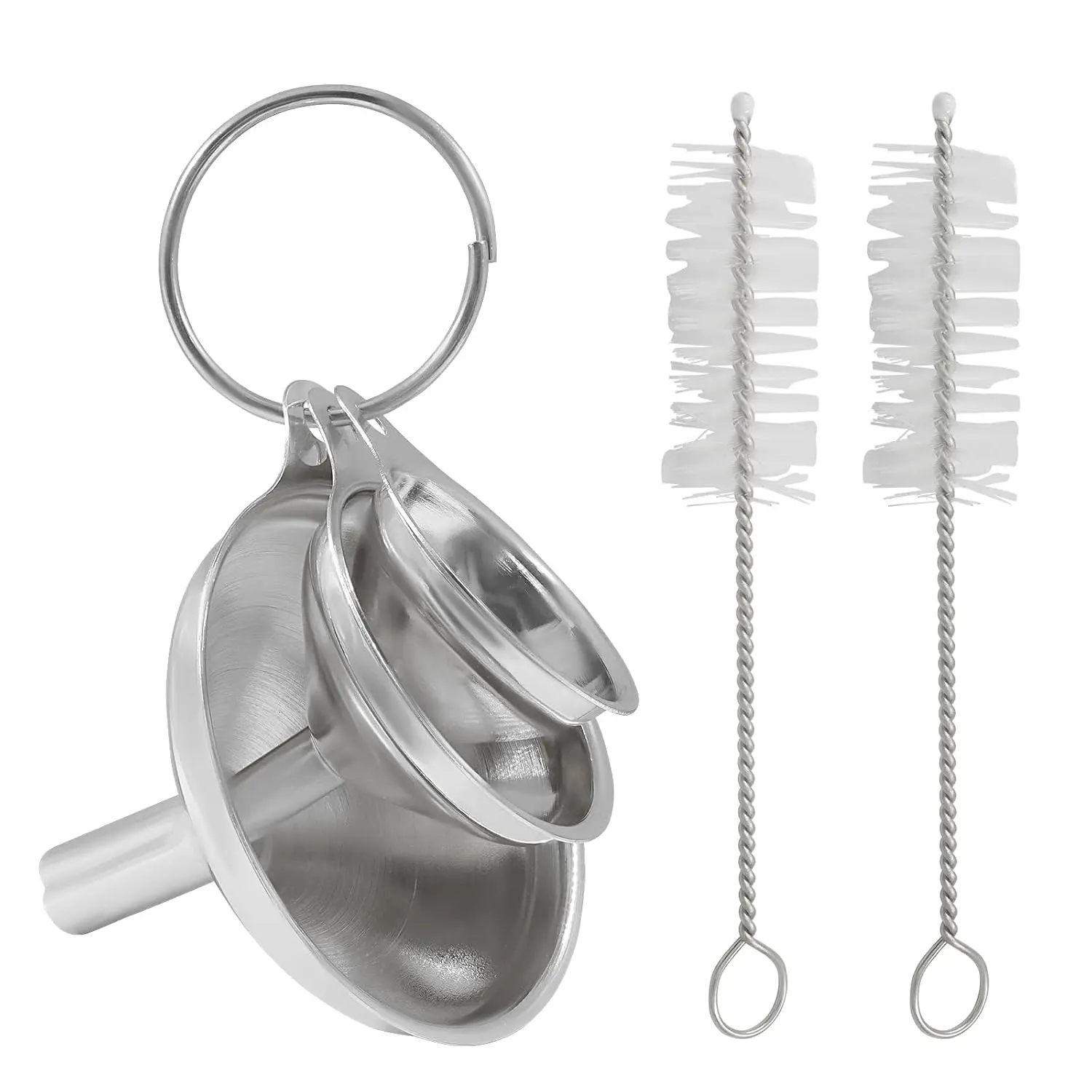 3 count Stainless Steel Funnels, Mini Metal  Funnel with Cleaning Brush Set, Kitchen Funnel for Filling Bottles/Essential Oil Spices Liquid()