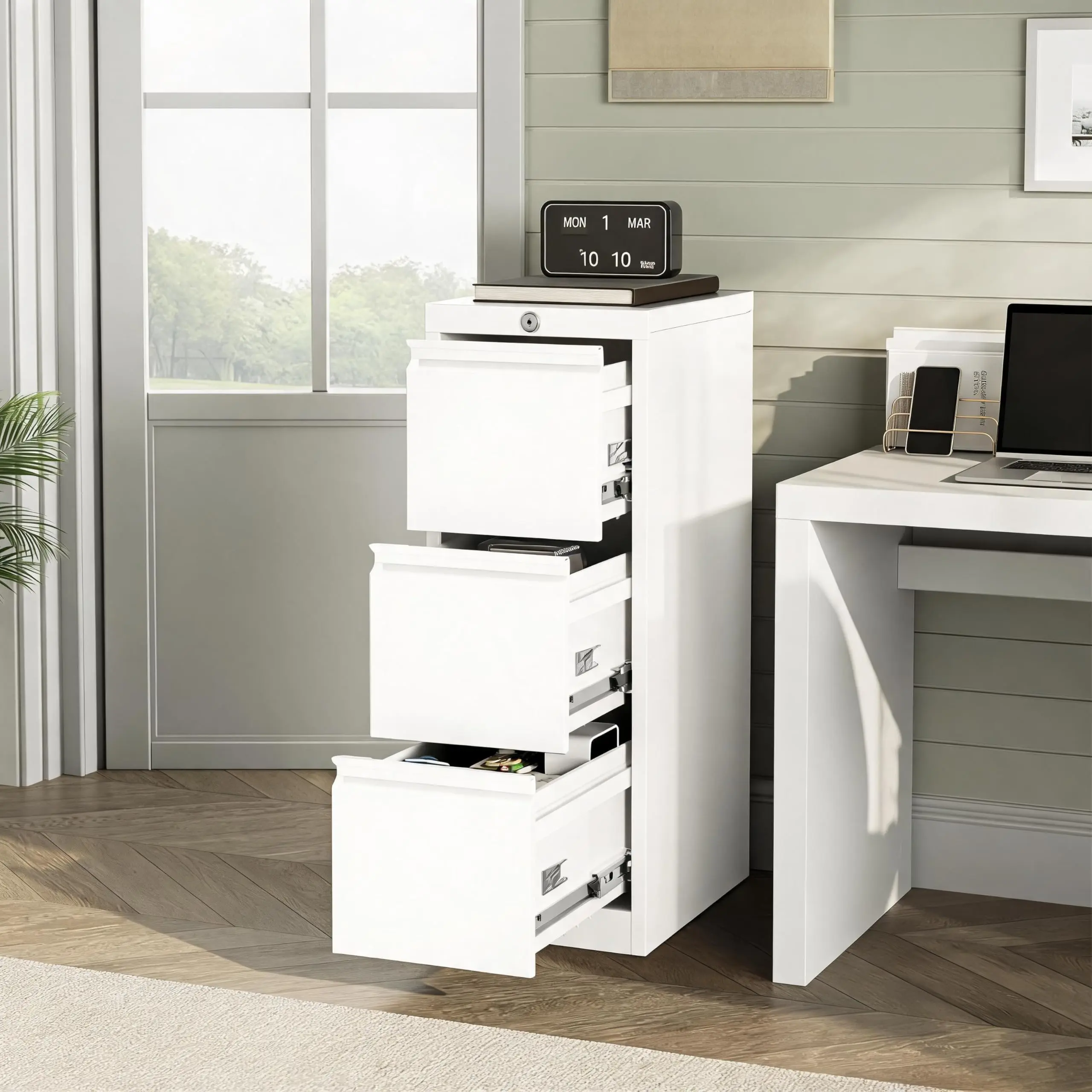 Lockable Metal 3 Drawer Vertical Filing Cabinet, Multi-Size Document Storage Drawers for Home Office Paper Organization