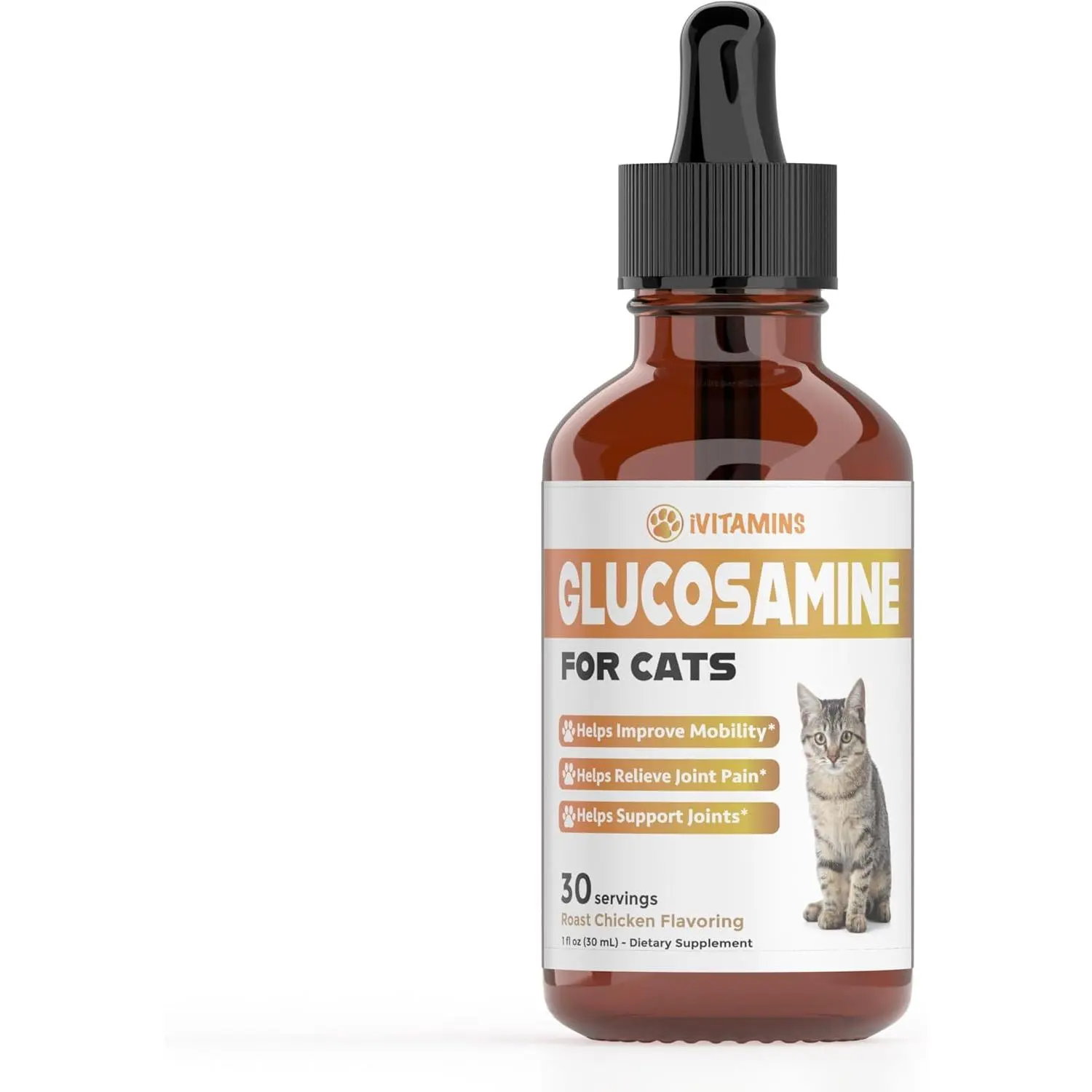Glucosamine for Cats - Cat Glucosamine - Helps to Support Healthy Joints, Reduce Inflammation, Improve Mobility, & Much More - Cat Joint Supplement - 1 fl oz - Chicken Flavor