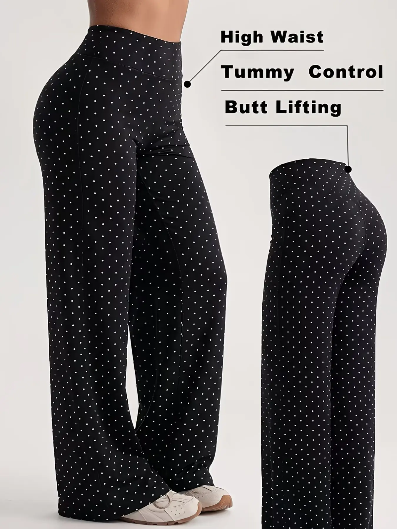 Women's Elastic Waist Wide Leg Casual Print Pants, Polka Dot Pattern, Gym Wear, Straight Leg, Yoga Clothes