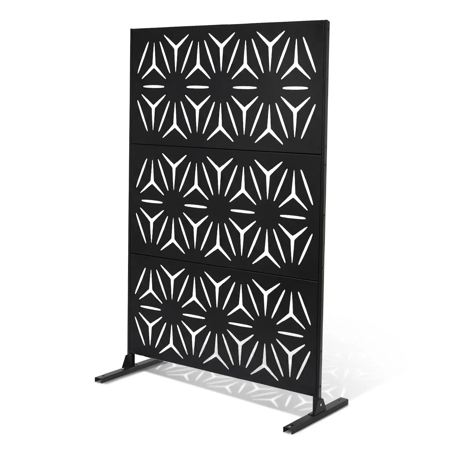 Freestanding Metal Privacy Fence, Decorative Steel Divider with Floral Design, No-Dig for Yard, Patio & Balcony
