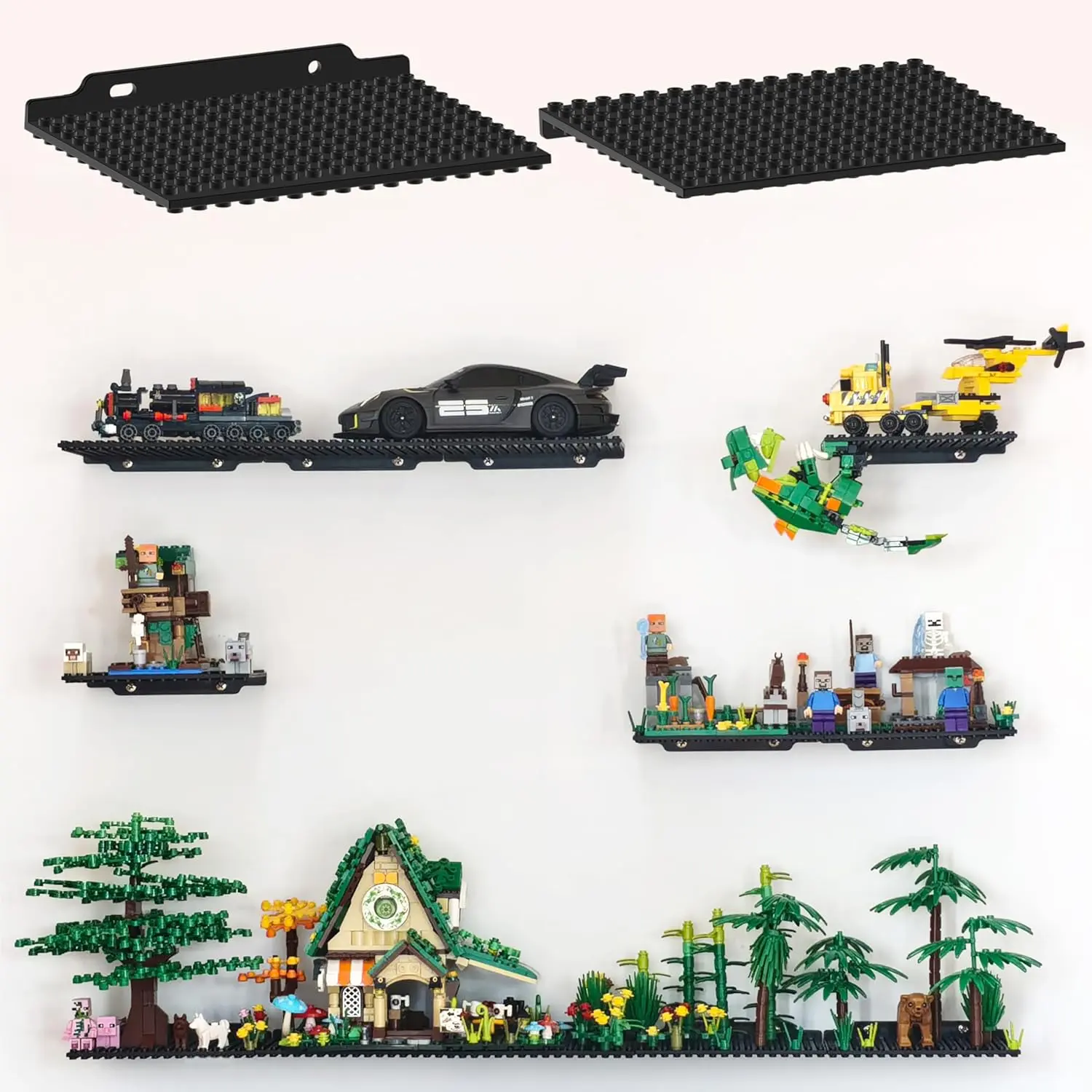 6 Pack Wall Display Shelf for Lego Standard Bricks, 4x5 inch Dual-Sided, 16x13 Studs 4.8-4.9mm, Supports Up to 2 lbs with Screw, Baseplate Floating Shelves for Builders Room Decor