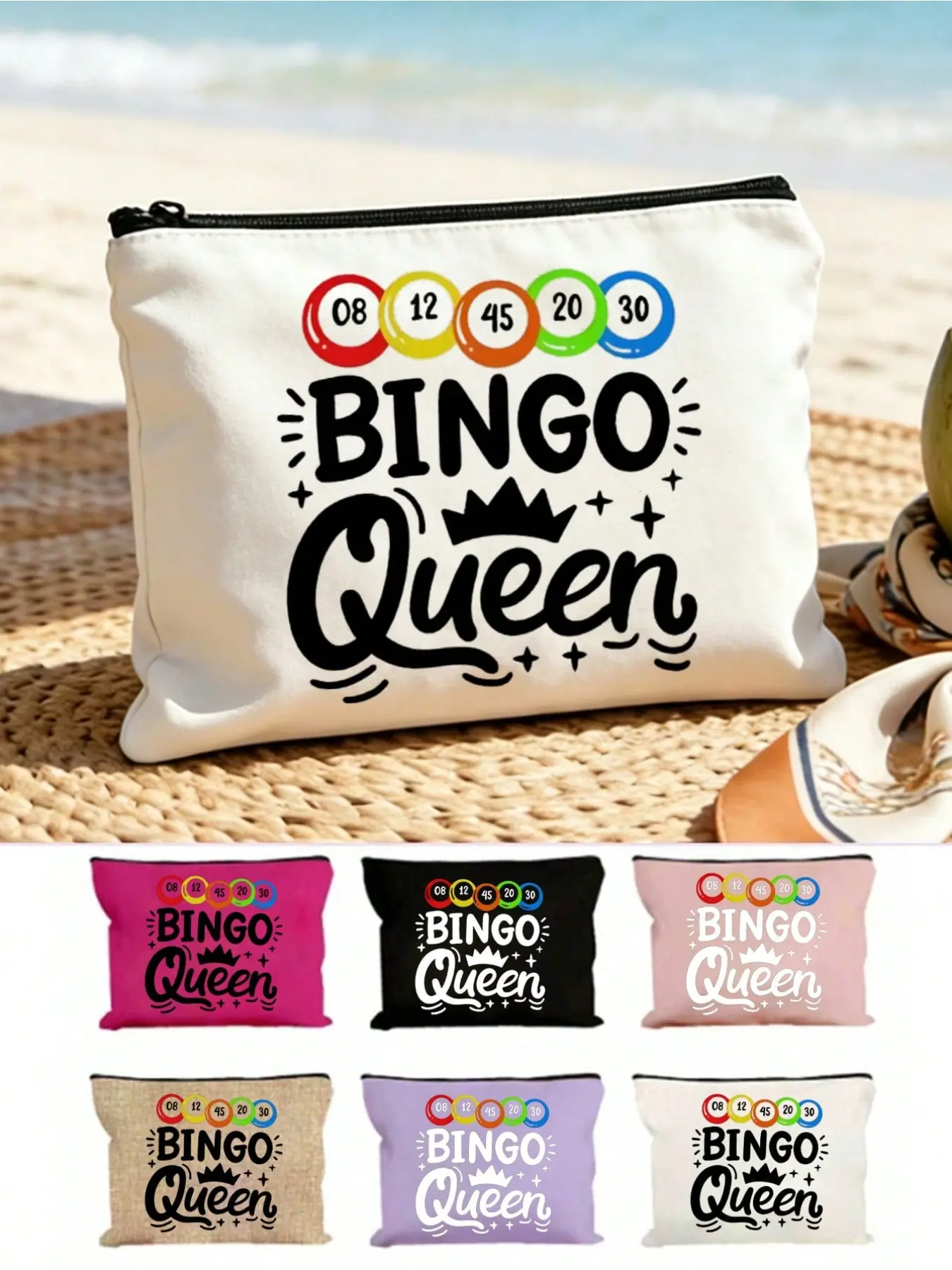 'bingo' Letter Print Travel Wash Bag, Cartoon Fun Multi-Function Canvas Pouch, Charger Storage, Essential Travel Makeup Bag for Women and Men