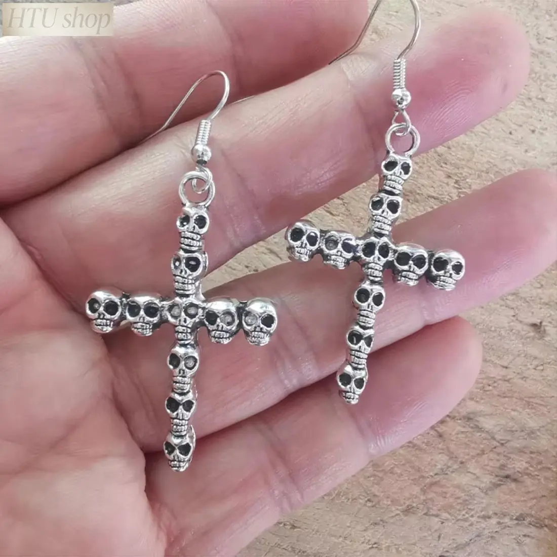 Vintage Skull Cross Drop Dangle Earrings for Women Halloween Jewelry Goth Punk Gothic Accessories Large Steampunk