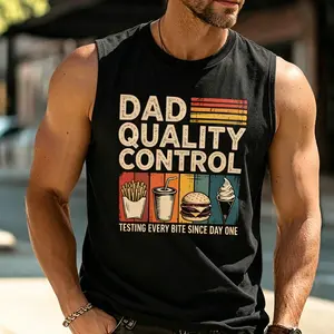 Retro Dad Quality Control "Testing Every Bite" Crewneck Tank Top, Funny Father's Day Casual Sleeveless Top