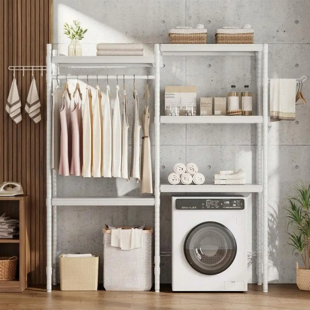 Garvee Laundry Room Organization and Storage 5-Tier over-the-Washer Storage Shelf Adjustable Height Laundry Organizer Space Saver Heavy Duty Bathroom Laundry Shelf for Home Storage and Decor