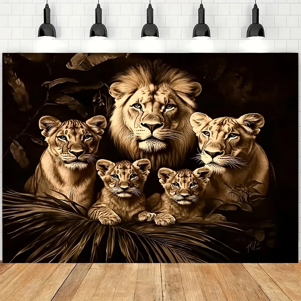 Vintage Lion Family Decorative Tapestry Polyester Fabric,  Make It Perfect for Photo Booths And Seasonal Decorations
