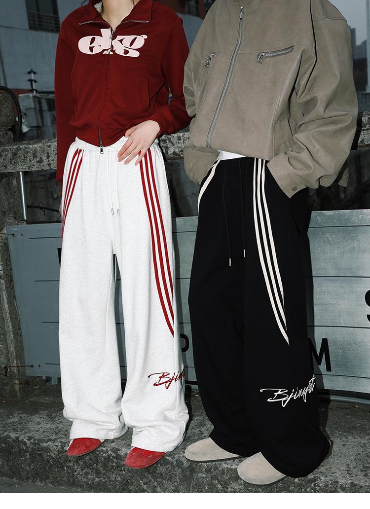 YYK Brand: Men's American Retro Casual Pants - 3-Stripe Design with 3D Waistband Trim; Spring/Autumn Straight-Leg, Loose-Fit Athletic Sweatpants