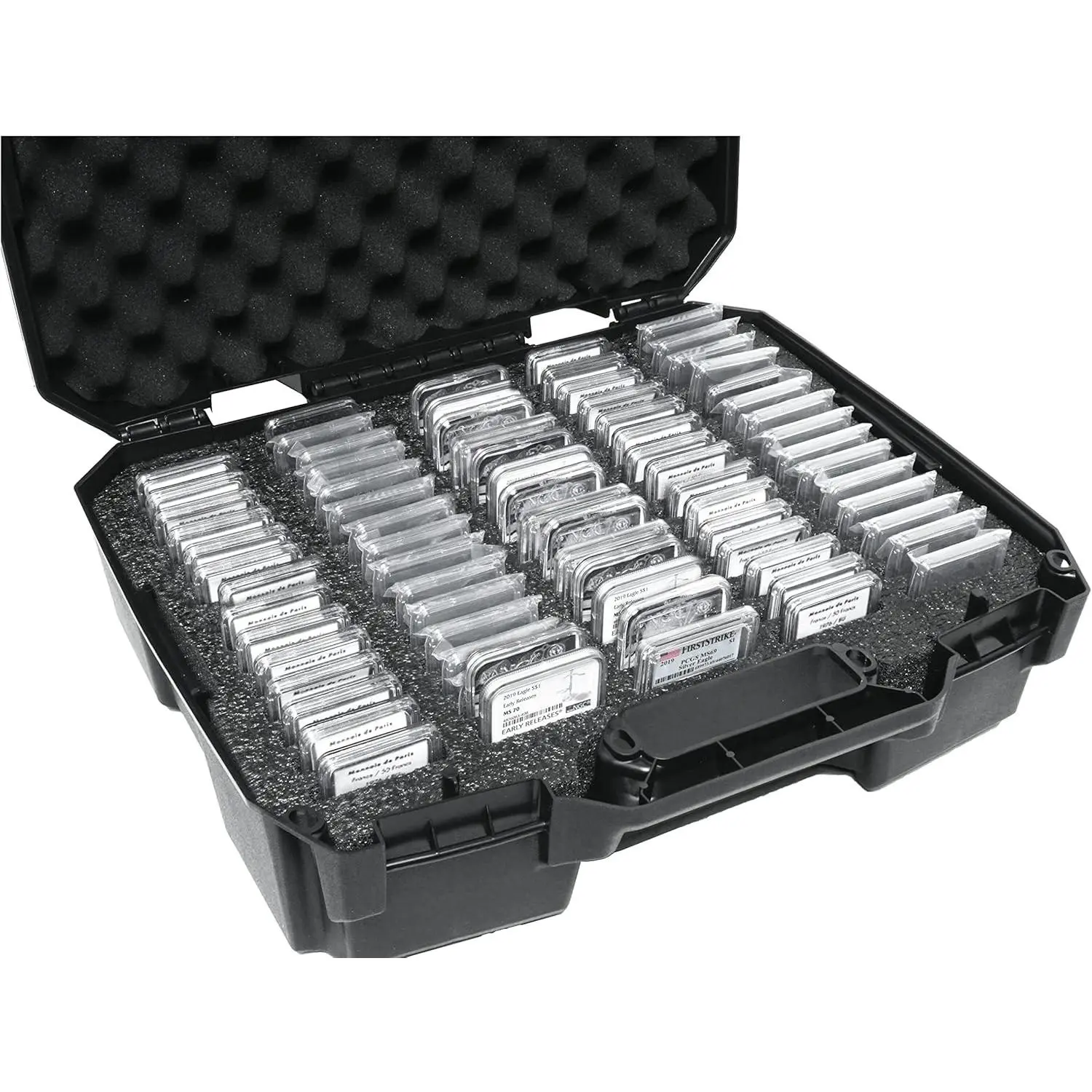 75-130 Graded Coin Slab Case - Slotted Foam Separates Slabs - Fits PCGS, NGC & More - Travel Holder for Storage, Transport, & Organization of Coin Collection - Hard Shell, Plastic