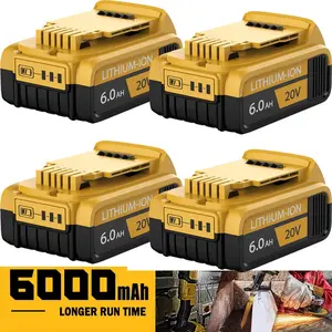 1/2/4 Pack Replacement For Dewalt 20v Battery 6.0Ah, Compatible With Dewalt 20V Battery DCB200 DCB204 DCB206 DCB206-2 DCB201 DCB203 DCB181 DCB180 DCD/ DCF/ DCG 20 Volt XR Cordless Power Tools Battery