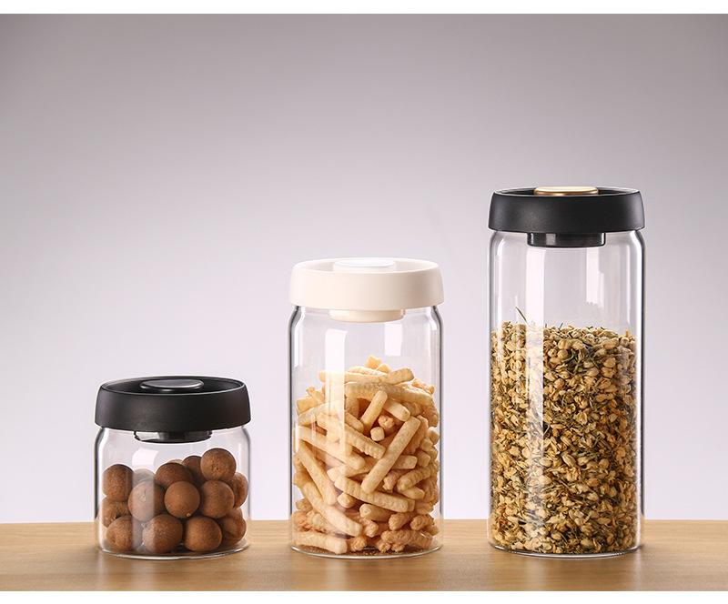High Borosilicate Glass Sealed Jar 500Ml Black Gold Cap Kitchen Grain Candy Jar Press-Type Vacuum-Sealed Storage Jar