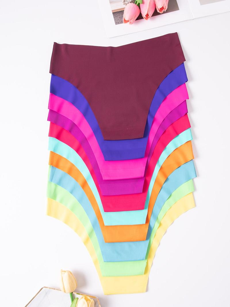 Women's Solid Color Seamless Knicker, Soft Comfy Pastel Breathable Drop Waist Panty for Daily Wear, Ladies Underwear for All Seasons