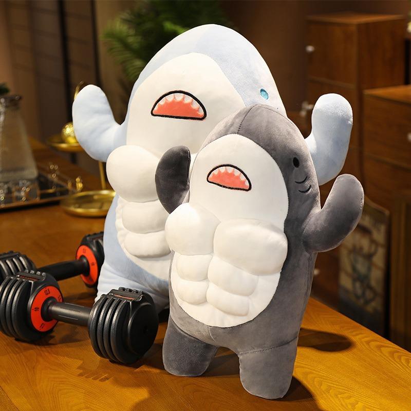 2026 New Muscle Shark Plush Toy |     Unique and trendy decorative style |     Soft plush material (durable texture) sleeping companion doll + desktop decoration + fitness-themed gift weighted rare stuffed animals Cartoon Gorilla Backpack Whale Kawaii