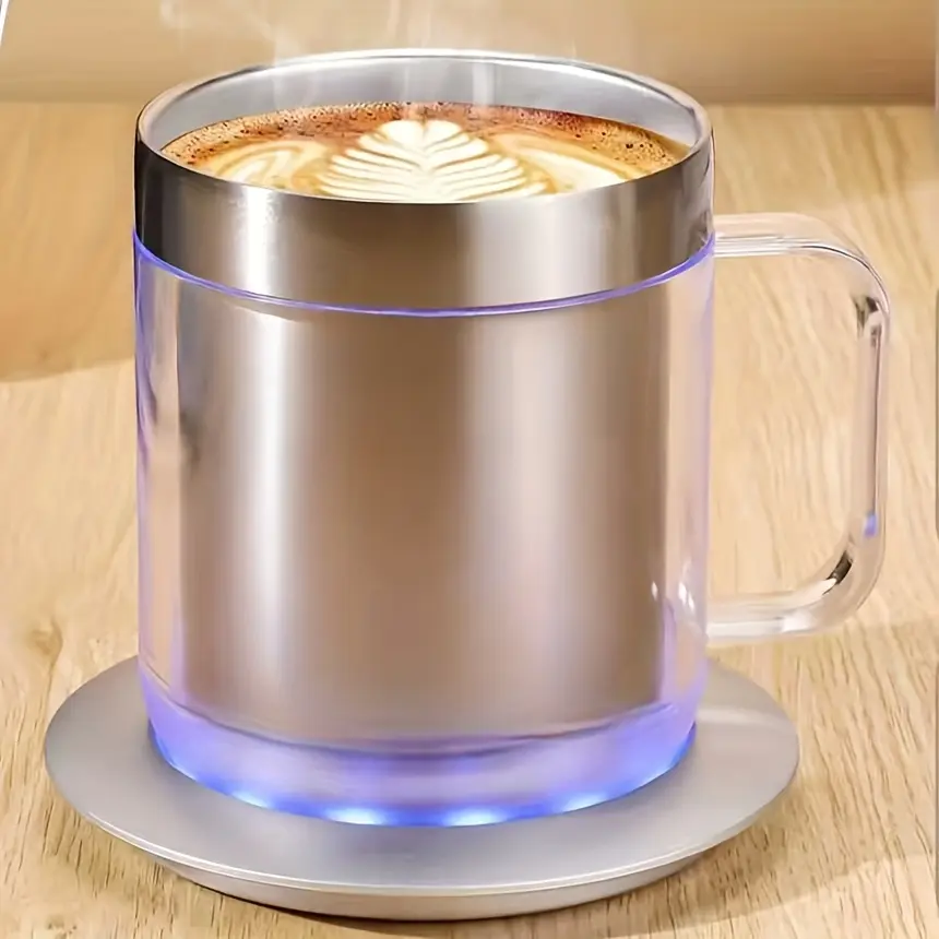 Bright Hi Self-Heating Coffee Cup - USB 5V2A Powered Coffee Warmer Set, 10-Hour Auto Shut-Off, Indoor Recreation Holiday Gift