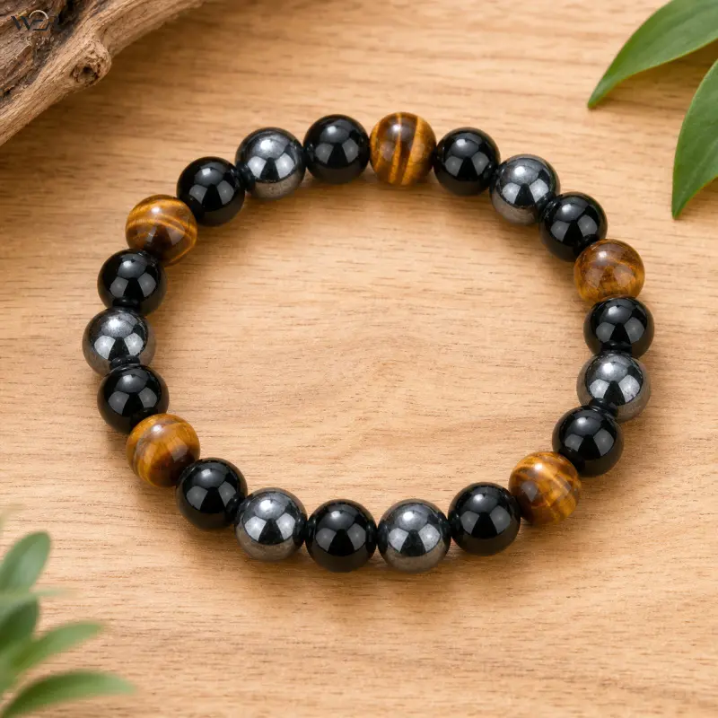Unisex Beaded Bracelet with Obsidian, Tiger Eye, Hematite, Malachite, Amazonite, Evil Eye - Balanced Design, Elastic Cord, Protective Charm, Soothing Vibe, Sparkling, Elegant, Lightweight, Comfortable, Versatile Costume Jewelry for Daily Wear, Gift Idea,,