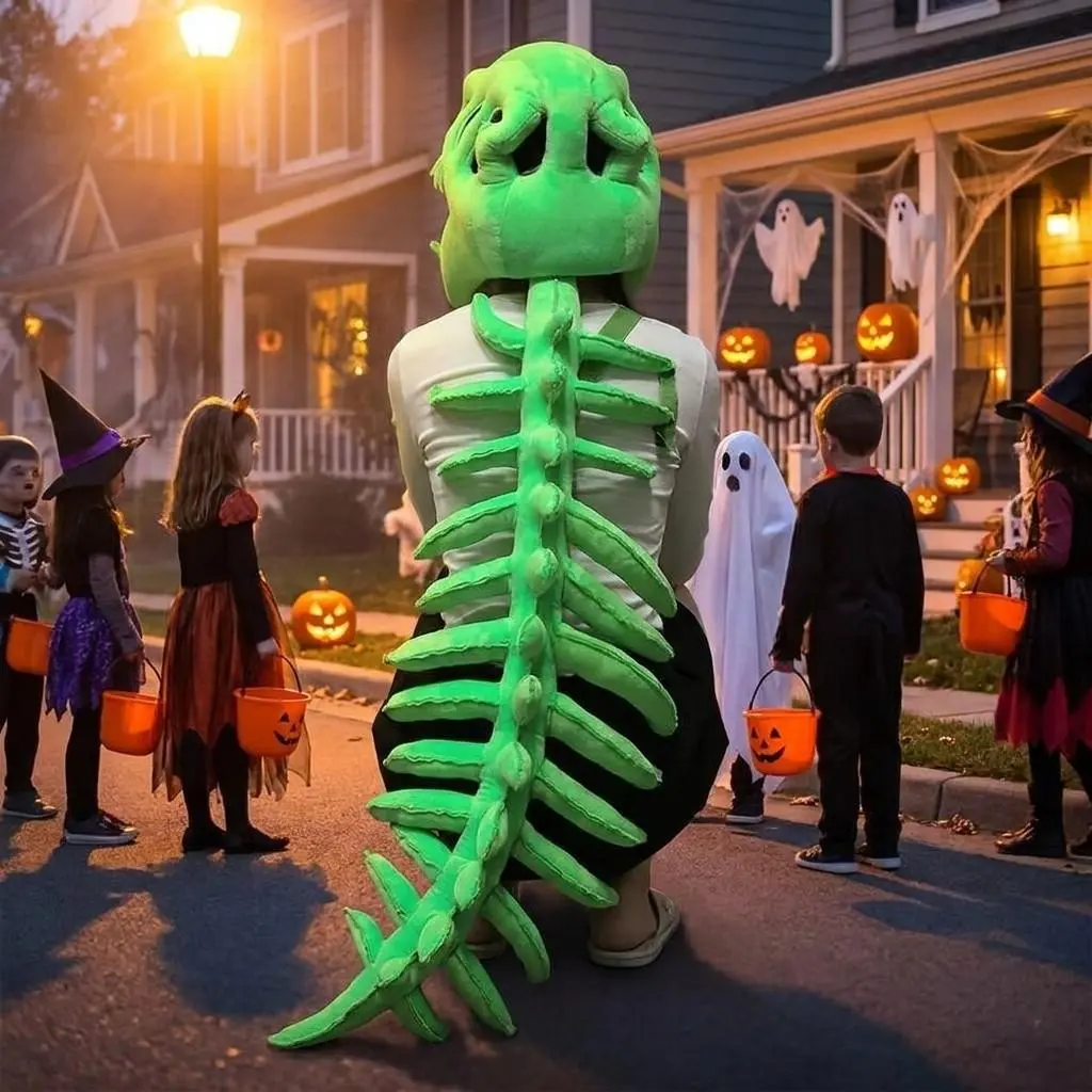 Realistic Dinosaur Skeleton Costume Set for Halloween – Plush Spine Onesie with Headband, Full-Body Dinosaur Outfit for Adults & Party Enthusiasts, Spooky Night Decor for Costume Lovers, Festive Vibe