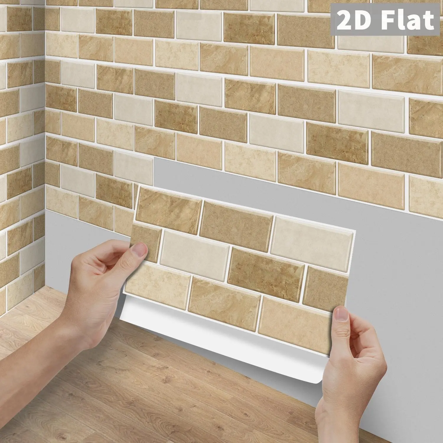 6/12/24/48PCS FG Glossy PVC Tile Stickers, Light Brown Marble Subway Peel & Stick Splashback Decals, Waterproof Oilproof Self Adhesive Wall Decor for Kitchen Bathroom