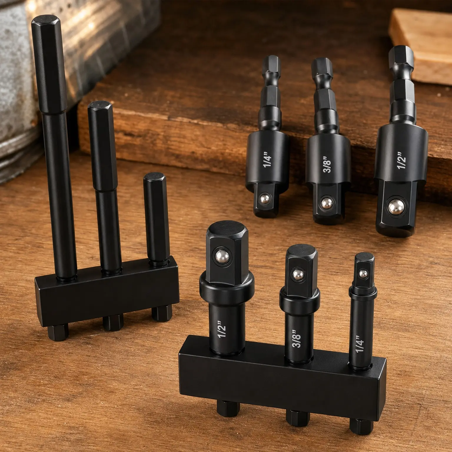 9-Piece Impact Drill Socket Adapter Set with Universal Joints, 1/4" 3/8" 1/2" Drive Socket Adapters, Power Drill Bit Extension, Magnetic Screwdriver Bit Holder