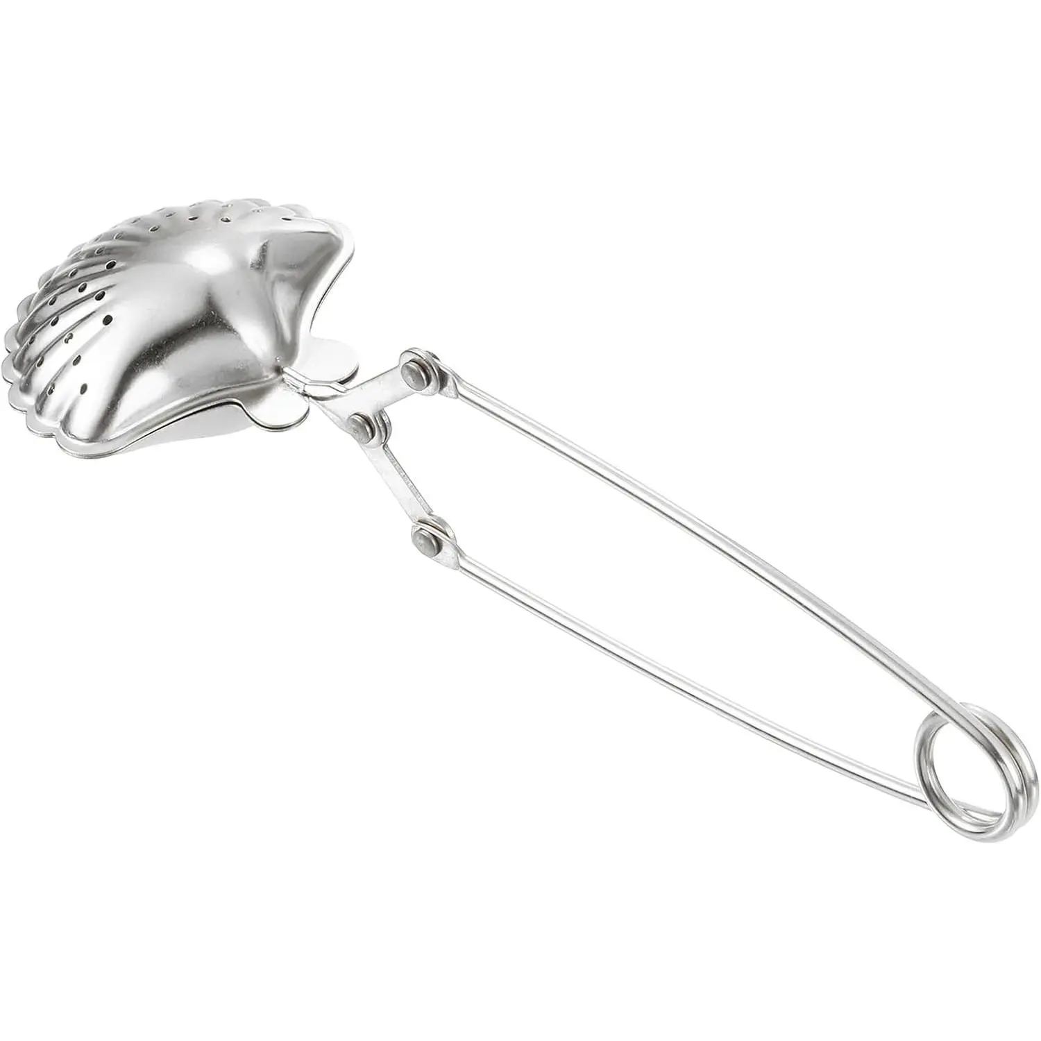 Stainless Steel Shell-Form Tea Infuser with Hangable Handle, Perforated Mesh Snap Ball, Loose Leaf Steeper for Brewing, Silver, Birthday Gift Ideas
