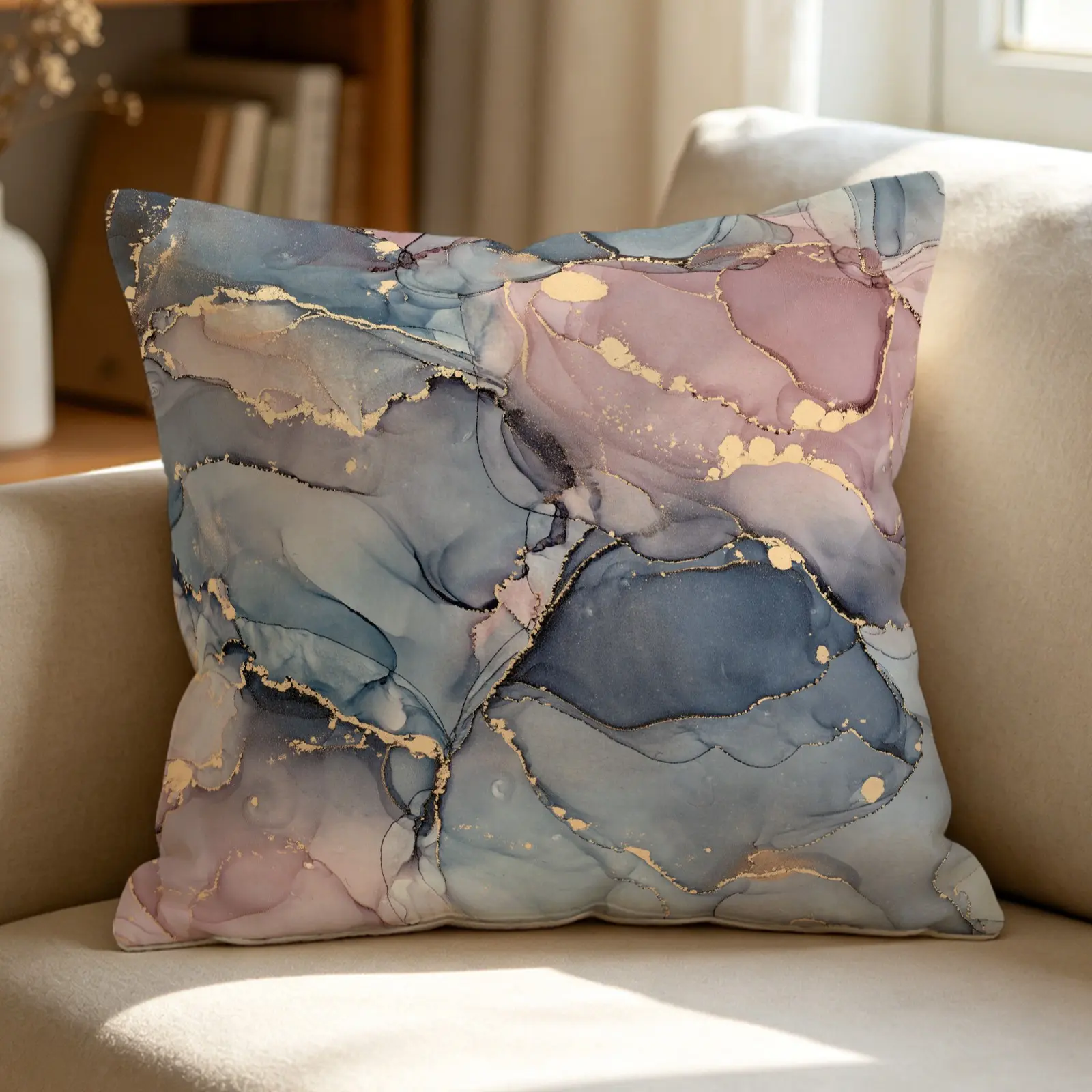 1pcs Abstract Fluid Marble Gold Foil Throw Pillow , Modern Digital Ink Print Decorative Square Pillow, Luxury Aesthetic Home Decor for Sofa Couch Bedroom Living Room Hotel Farmhouse Decor